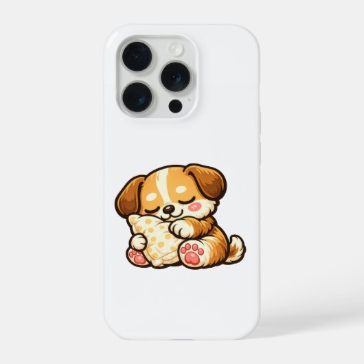 かわいい眠そうな子犬と枕 iPhoneケース (裏面)