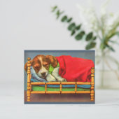 かわいい眠そうな子犬 ポストカード (スタンド正面)