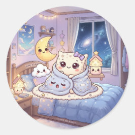 かわいい眠そうな寝室ステッカー ラウンドシール
