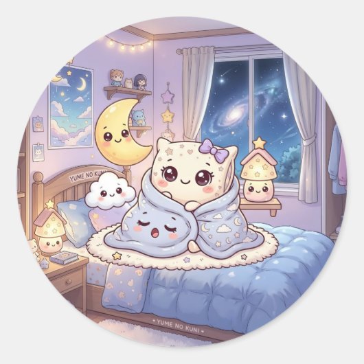 かわいい眠そうな寝室ステッカー ラウンドシール (正面)