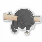 かわいい眠そうな黒猫 シール (正面)