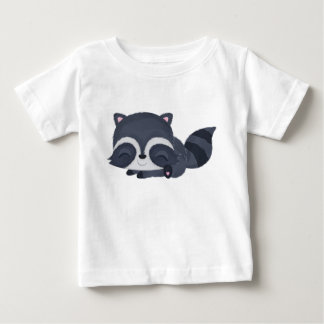 かわいい眠たそうな赤ちゃんアライグマのキャラクター ベビーTシャツ