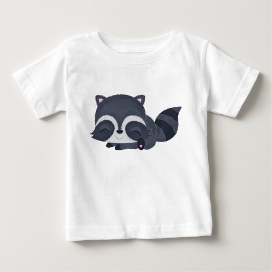 かわいい眠たそうな赤ちゃんアライグマのキャラクター ベビーTシャツ (正面)