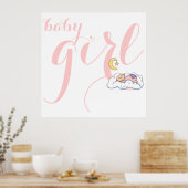 かわいい眠っているベビーガールタイポグラフィピンク子供部屋 ポスター (キッチン)