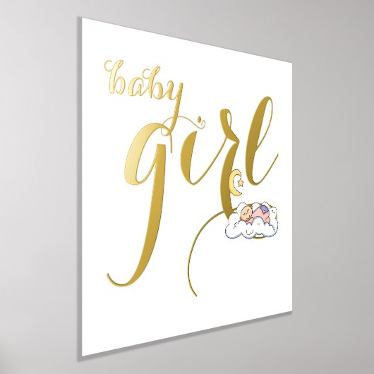 かわいい眠っているベビーガールタイポグラフィ金ゴールド 箔ポスター (レイダウン)