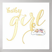 かわいい眠っているベビーガールタイポグラフィ金ゴールド 箔ポスター (正面)