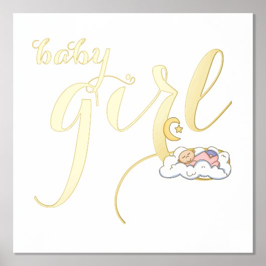 かわいい眠っているベビーガールタイポグラフィ金ゴールド 箔ポスター (正面)