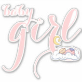かわいい眠っているベビーガールピンクタイポグラフィ子供部屋 シール (正面)