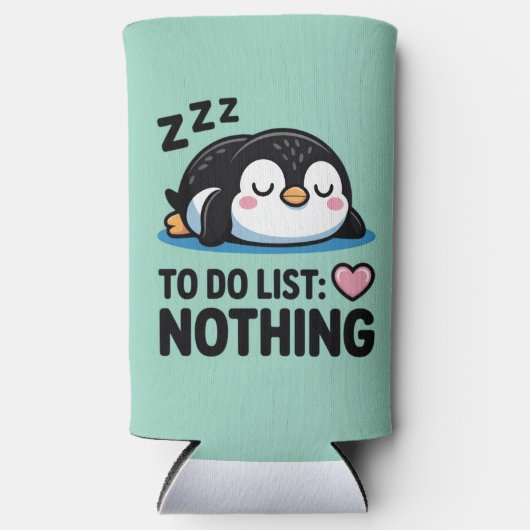 かわいい眠っているペンギン、何もしないTODOリスト スリム缶クーラー (正面)