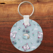 かわいい眠っている子猫たちの水彩柄 キーホルダー (正面)