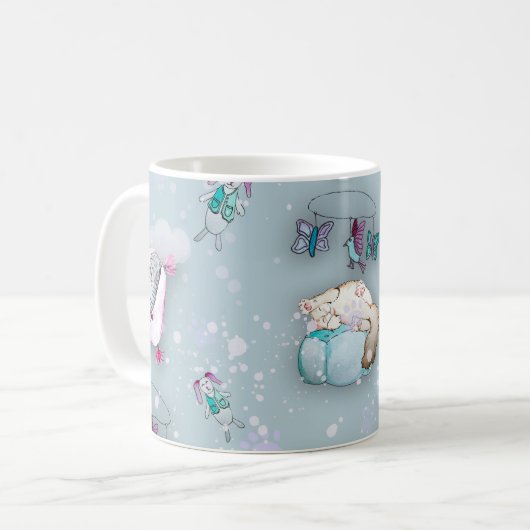 かわいい眠っている子猫たちの水彩柄 コーヒーマグカップ (正面左)
