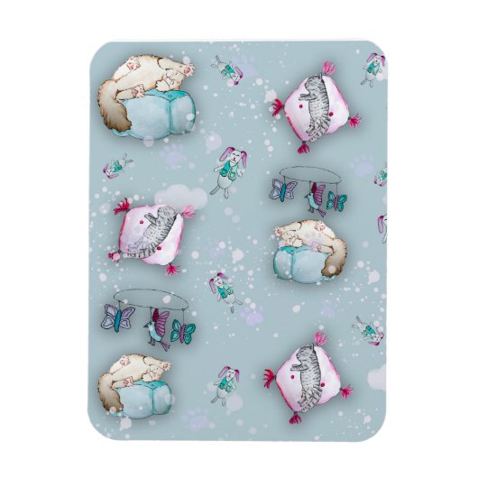 かわいい眠っている子猫たちの水彩柄 マグネット (縦)