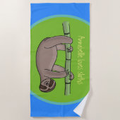 かわいい眠ぶら下がったいナマケモノの緑の竹漫画 ビーチタオル (正面)