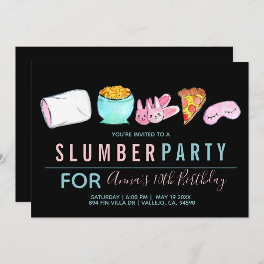 かわいい眠りの人の眠りのパーティーバースデー招待状 招待状 (正面/裏面)