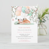 かわいい眠りキツネバルーンピンク赤ちゃんシャワー 招待状 (スタンド正面)