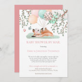 かわいい眠りキツネバルーン赤ちゃんシャワー郵便 招待状 (正面/裏面)