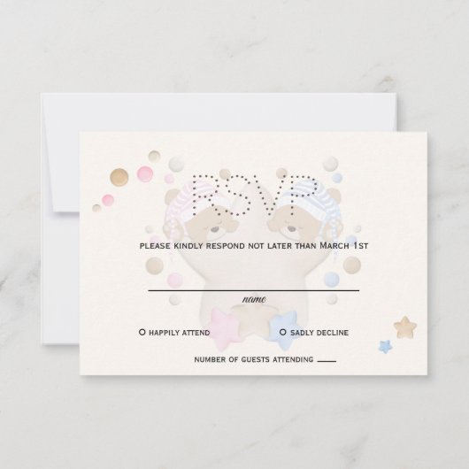 かわいい眠りテディベアツインベビーシャワーRSVP Ca 出欠カード (裏面)