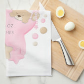 かわいい眠りテディベアーベビーガール誕生統計 キッチンタオル (四つ折り)