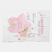 かわいい眠りテディベアーベビーガール誕生統計 キッチンタオル (横)