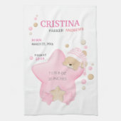 かわいい眠りテディベアーベビーガール誕生統計 キッチンタオル (縦)