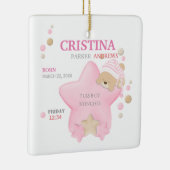 かわいい眠りテディベアーベビーガール誕生統計 セラミックオーナメント (右)