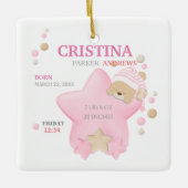 かわいい眠りテディベアーベビーガール誕生統計 セラミックオーナメント (正面)