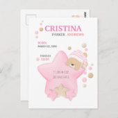 かわいい眠りテディベアーベビーガール誕生統計 ポストカード (正面/裏面)