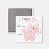 かわいい眠りテディベアーベビーガール誕生統計Mag マグネット (正面/裏面)