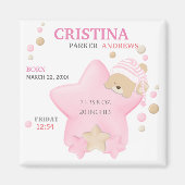 かわいい眠りテディベアーベビーガール誕生統計Mag マグネット (正面)