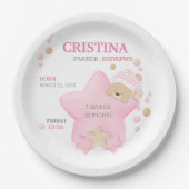 かわいい眠りテディベアーベビーガール誕生統計Pap ペーパープレート (正面)