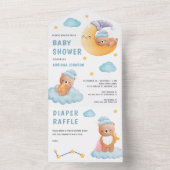 かわいい眠りテディベア三日月の赤ちゃんシャワー オールインワン招待状 (内側)