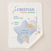 かわいい眠りテディベア男の赤ちゃん誕生統計シェーヤー シェルパブランケット (正面)