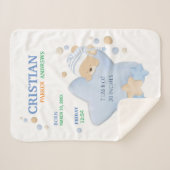 かわいい眠りテディベア男の赤ちゃん誕生統計シェーヤー シェルパブランケット (正面(横))