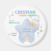 かわいい眠りテディベア男の赤ちゃん誕生統計マグン マグネット (正面)