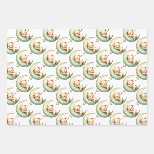 かわいい眠りテディベア男女兼用ボー ラッピングペーパーシート (正面)