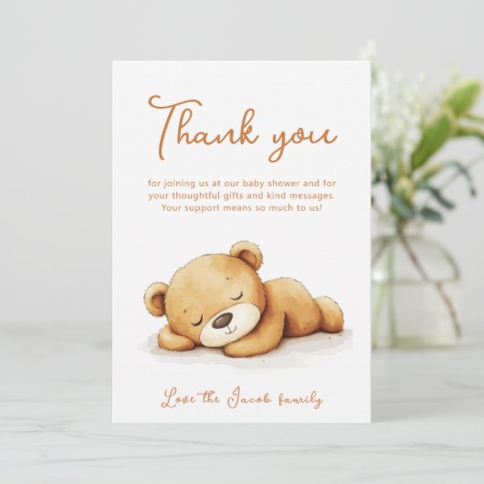 かわいい眠りテディベア赤ちゃんシャワーありがとう サンキューカード (スタンド正面)
