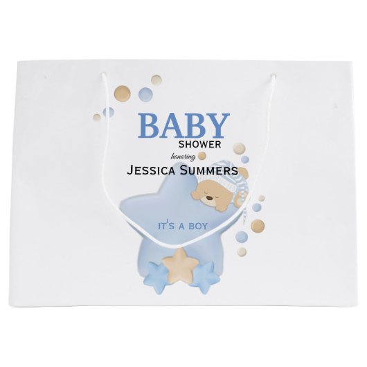 かわいい眠りテディベア赤ちゃんシャワー大きなギフトバ ラージペーパーバッグ (正面)