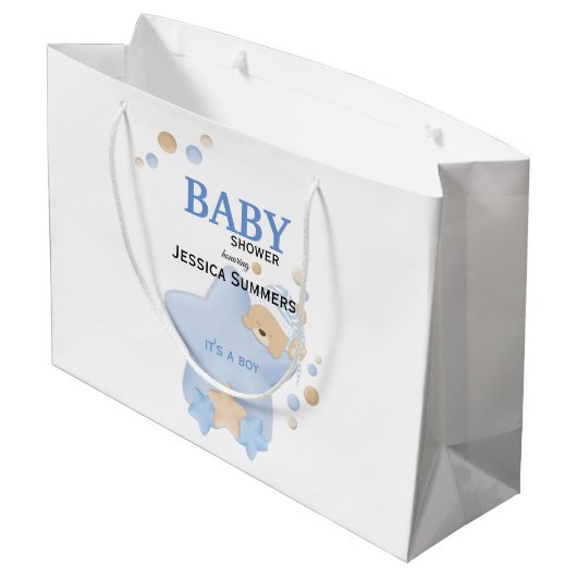 かわいい眠りテディベア赤ちゃんシャワー大きなギフトバ ラージペーパーバッグ (裏面アングル)