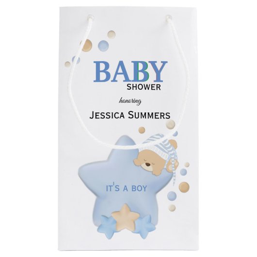 かわいい眠りテディベア赤ちゃんシャワー小さなギフトバ スモールペーパーバッグ (裏面)