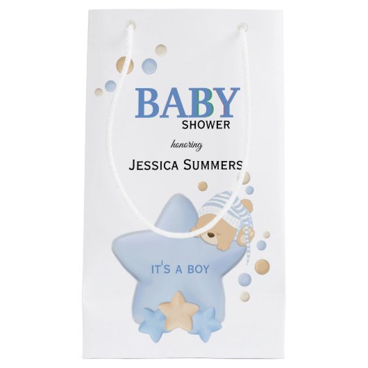 かわいい眠りテディベア赤ちゃんシャワー小さなギフトバ スモールペーパーバッグ (正面)