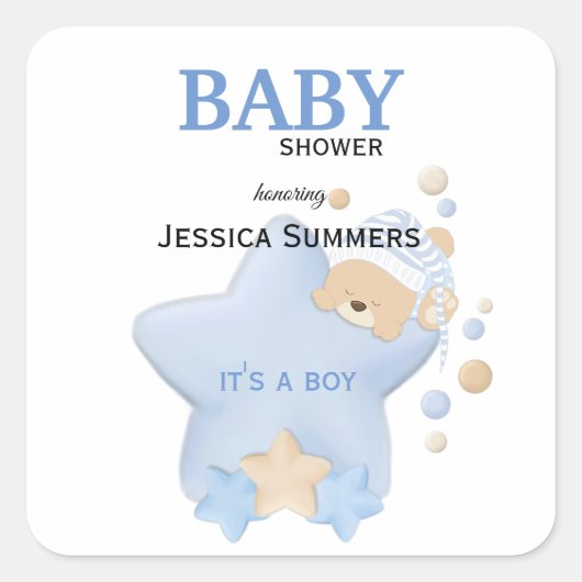 かわいい眠りテディベア赤ちゃんシャワー正方形ステッキ スクエアシール (正面)