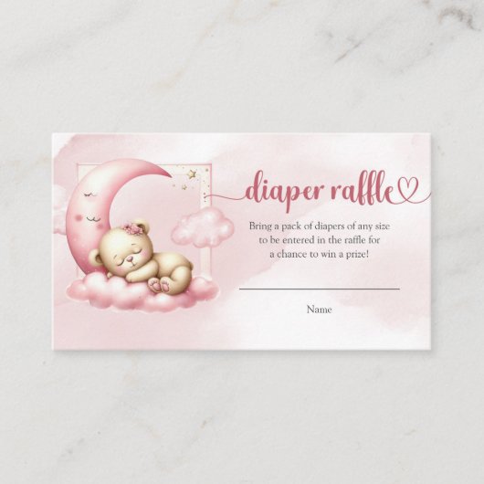 かわいい眠りテディベア雲9おむつラッフル エンクロージャーカード (正面)