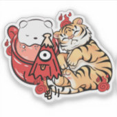 かわいい眠りトラと傘おばけ シール (正面)