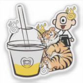 かわいい眠りトラのひとつ目小僧とタピオカドリンク シール (正面)