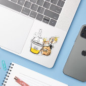 かわいい眠りトラのひとつ目小僧とタピオカドリンク シール (ノートパソコンとiPhone)
