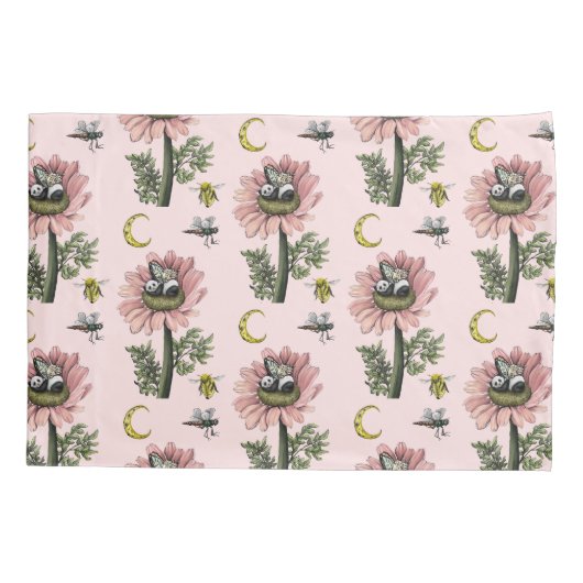 かわいい眠りパンダクマ妖精の花柄 枕カバー (裏面)