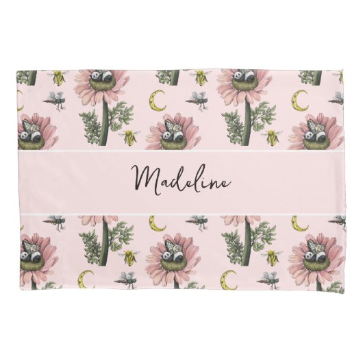 かわいい眠りパンダクマ妖精の花柄 枕カバー (正面)