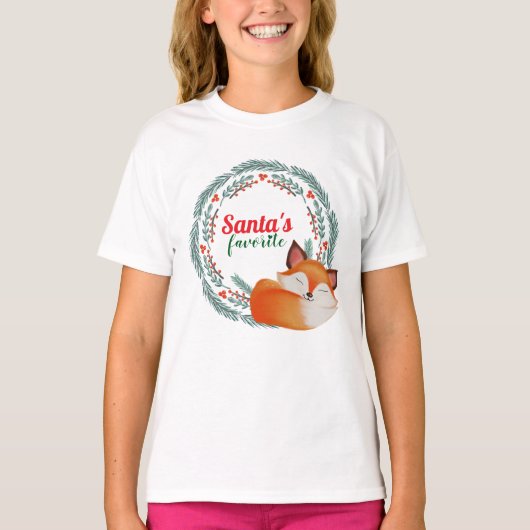 かわいい眠り狐クリスマス Tシャツ (正面)