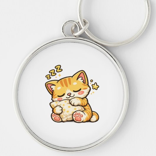 かわいい眠り猫の枕 キーホルダー (正面)