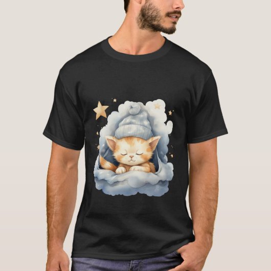 かわいい眠り猫の雲の冬の帽子の夢のようなアート✨🐾☁️ Tシャツ (正面)